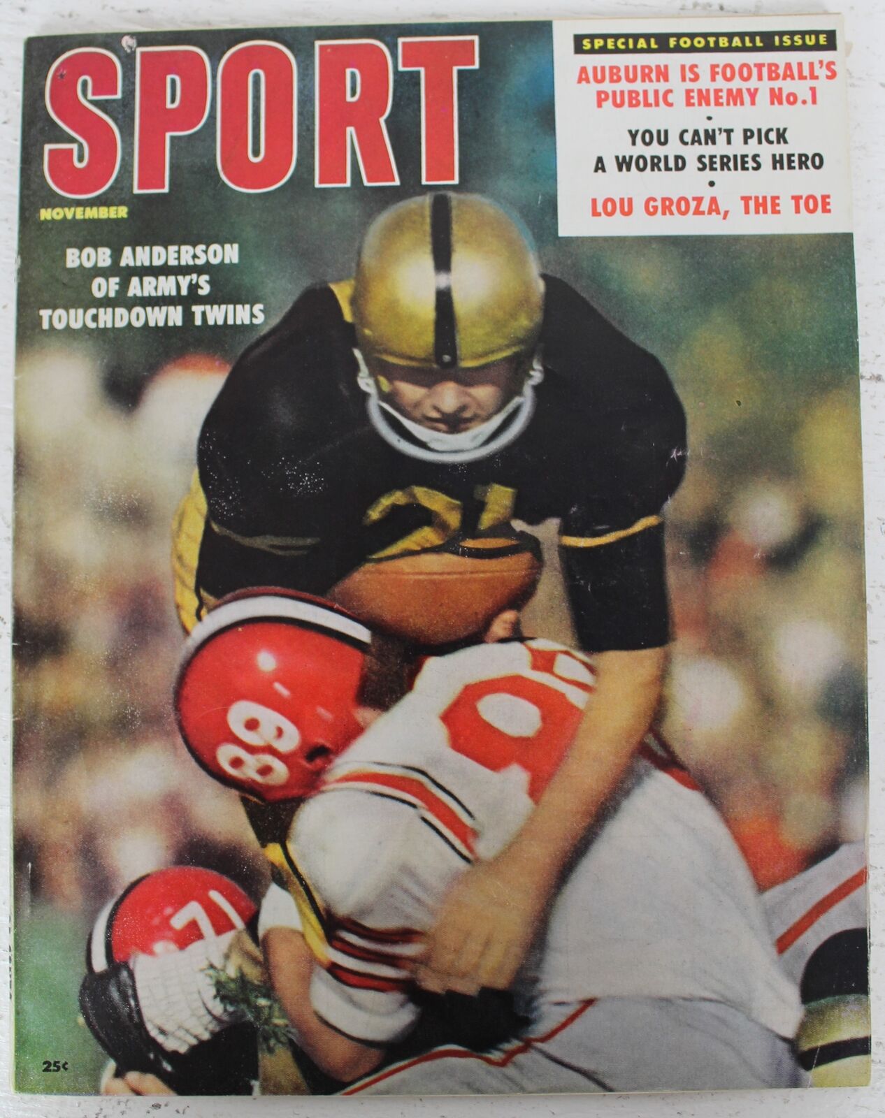 1958 Sport Magazine November Bo Anderson Army  on Cover NO LABEL 136117