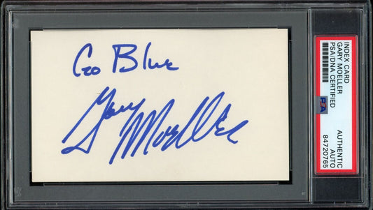 Gary Moeller CHOF Autographed Index Card Michigan PSA/DNA