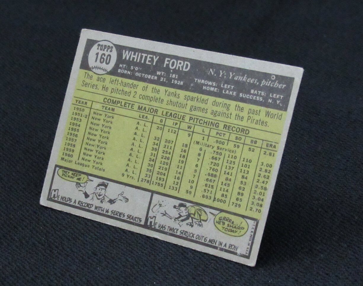 1961 Topps Whitey Ford HOF #160 Authentic Card New York Yankees 176797