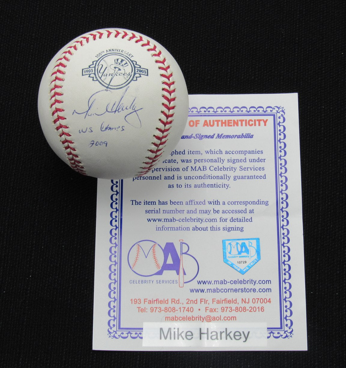 Mike Harkey Signed/Auto Yankees 100th OML Baseball MAB Inscr 187024