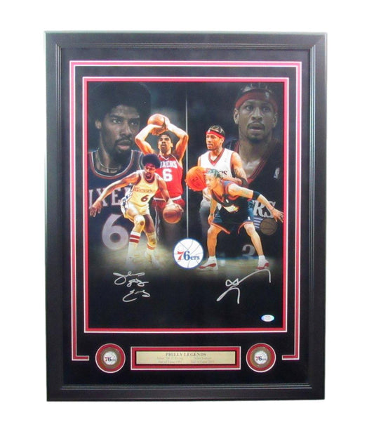 Julius Erving/Allen Iverson HOF 76ers Autographed 16x20 Photo Framed PSA/DNA 347