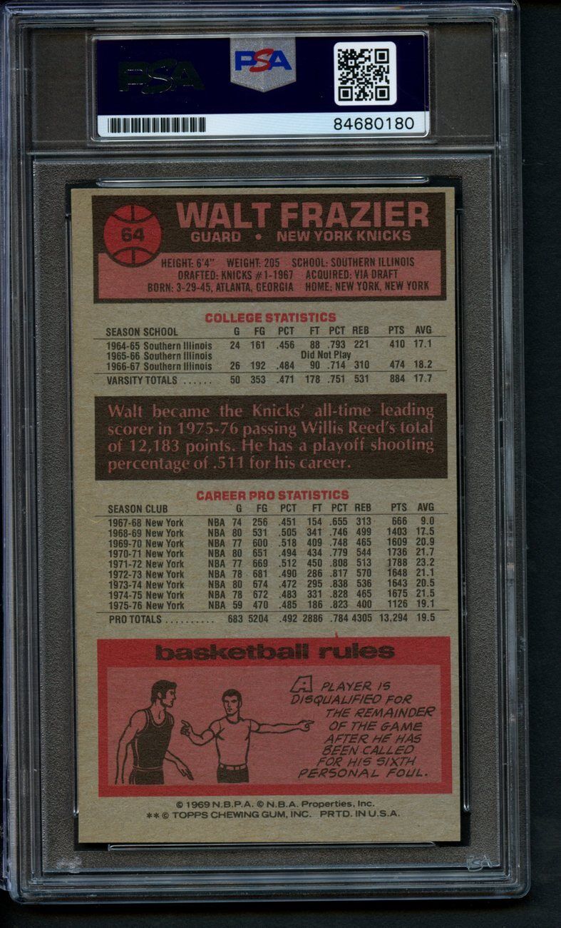 1975 TOPPS Walt Frazier HOF #64 Authentic Card Signed New York Knicks PSA/DNA