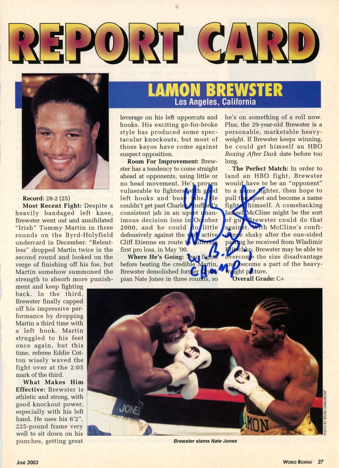 Lamon Brewster Autographed/Inscribed Magazine Photo Boxing Champ 177638