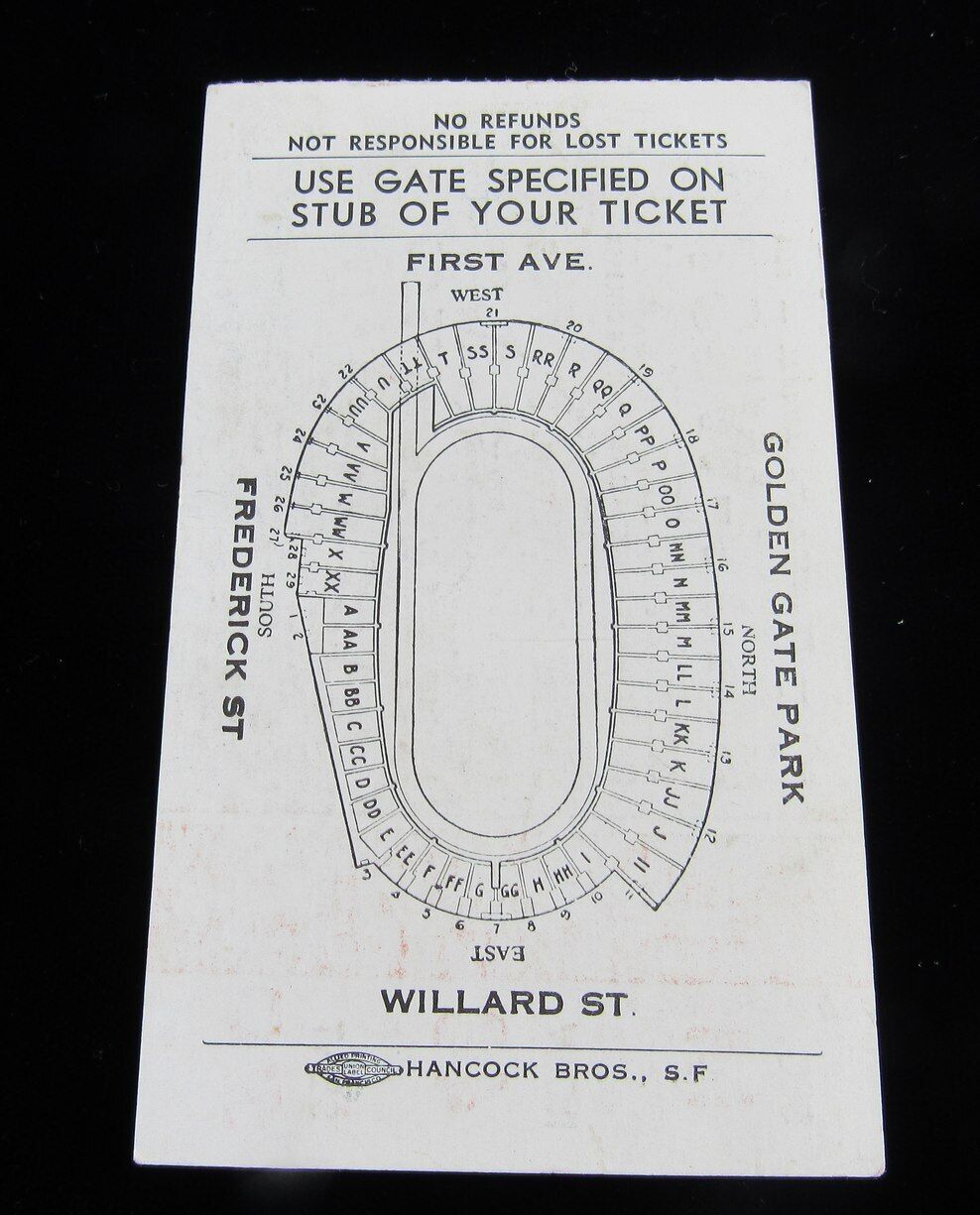 1950 Shrine Bowl East vs. West Ticket Stub, Kezar Stadium, SF California