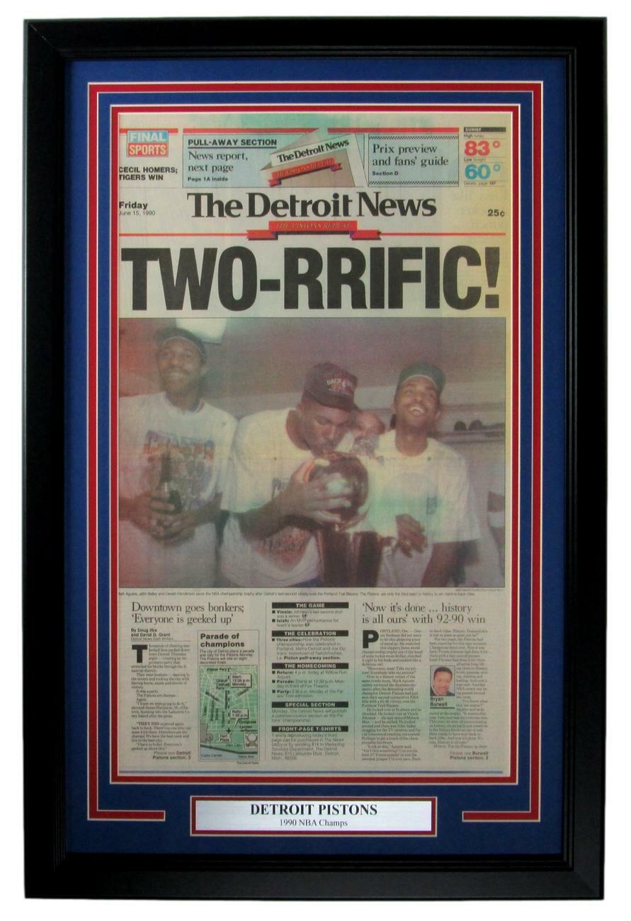 Detroit Pistons 1990 NBA Champs The Detroit News Newspaper Framed 157876