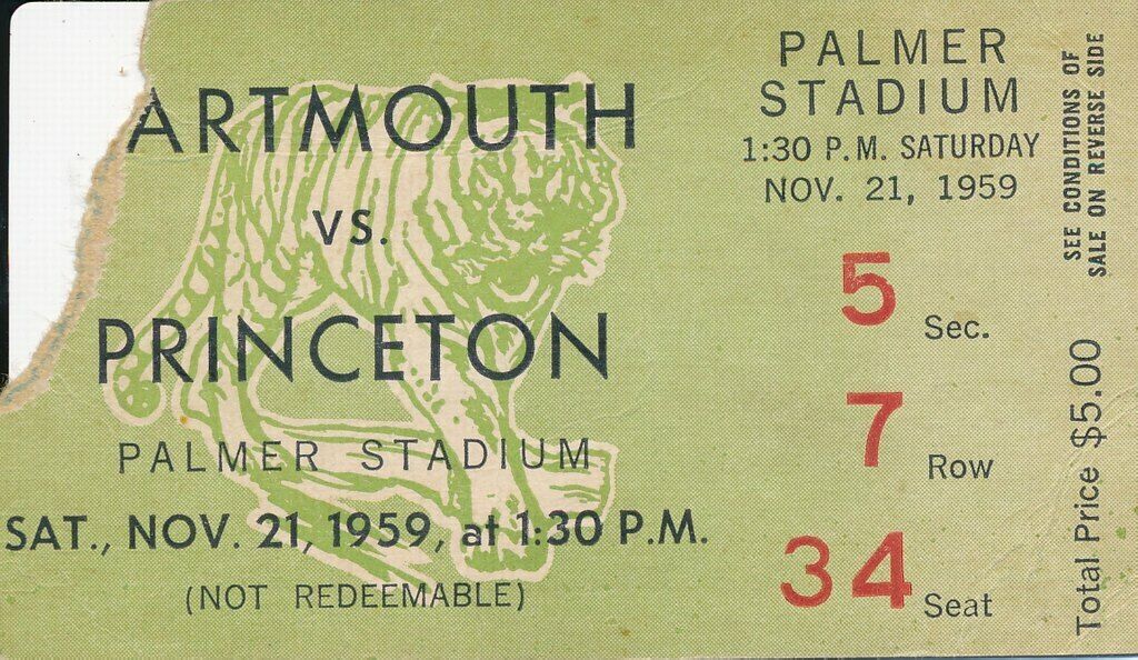 1959 Dartmouth vs. Princeton College Football Game Ticket Stub 144061