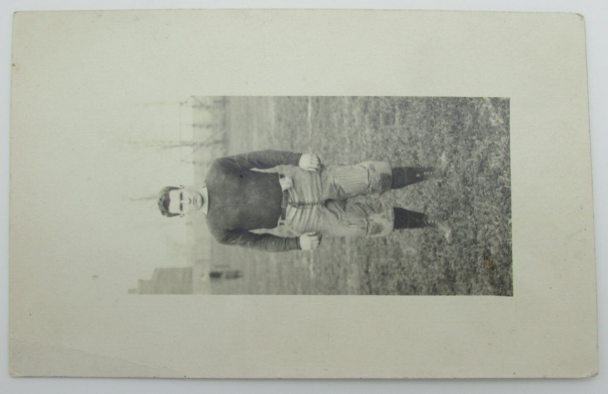 Vintage Postcard (1917?) with 2 pictures of a football player in uniform 140021