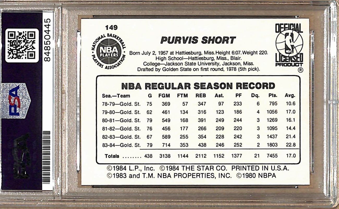 1984-85 Star Company #149 Purvis Short Warriors Signed/Auto Card PSA/DNA 178928