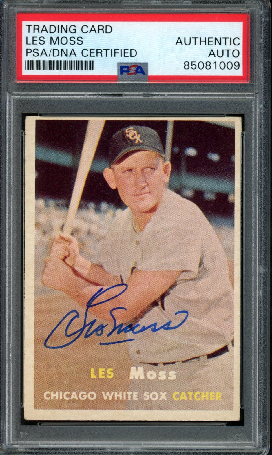 1957 TOPPS Les Moss #213 Auth Card Signed Chicago White Sox PSA/DNA 184080