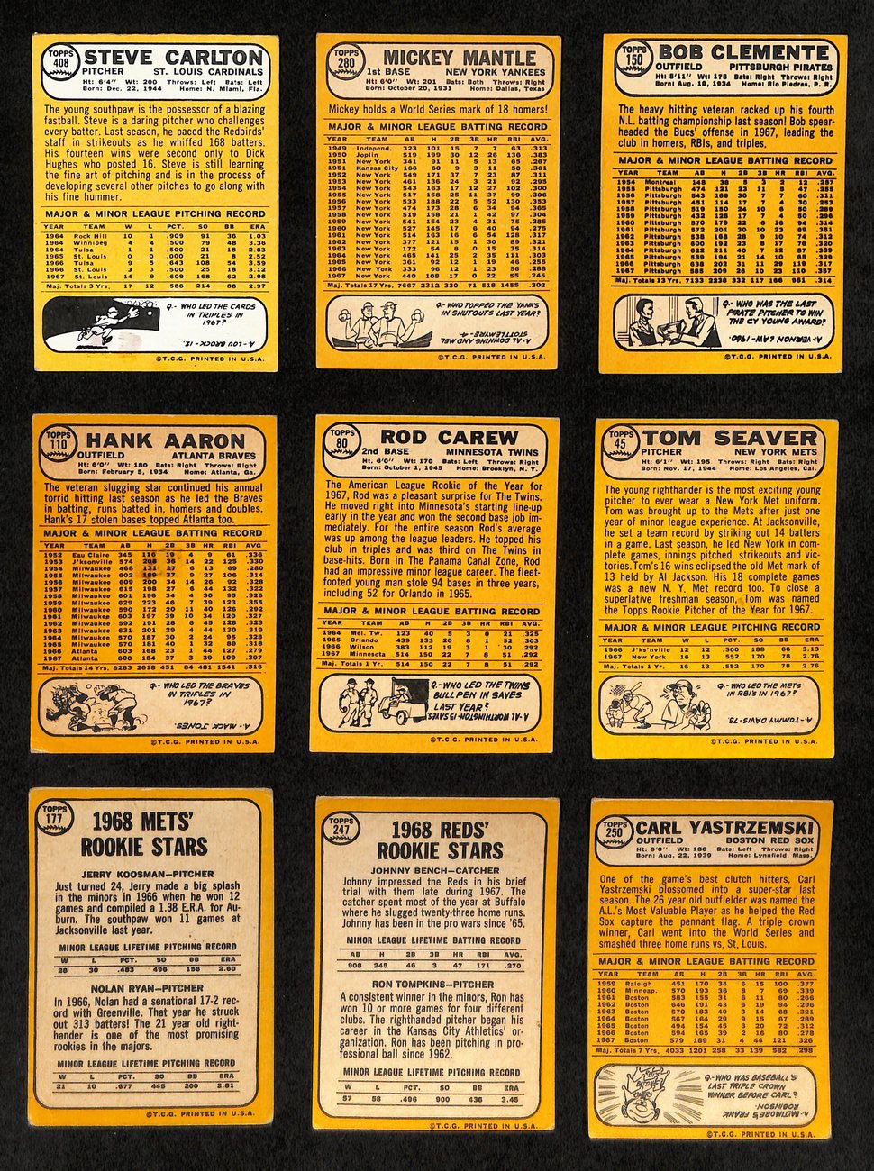 1968 Topps Baseball Card Complete Set (1-598) Bench Ryan Mantle Mays 191958