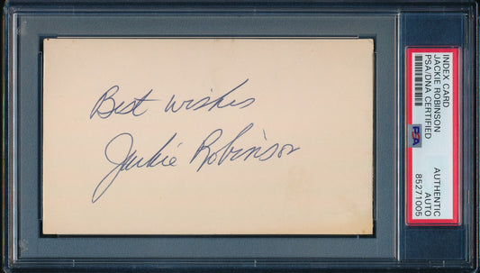 Jackie Robinson HOF Signed/Inscr 3x5 Index Card Dodgers PSA/DNA Authentic 190288