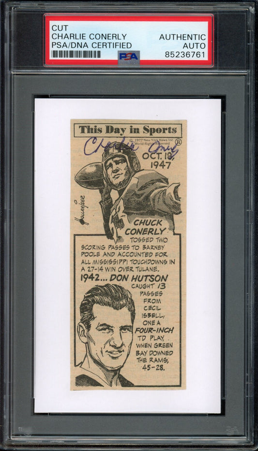 Charlie Conerly HOF Signed Cut Photo on 3x5 Card Giants PSA/DNA 188259