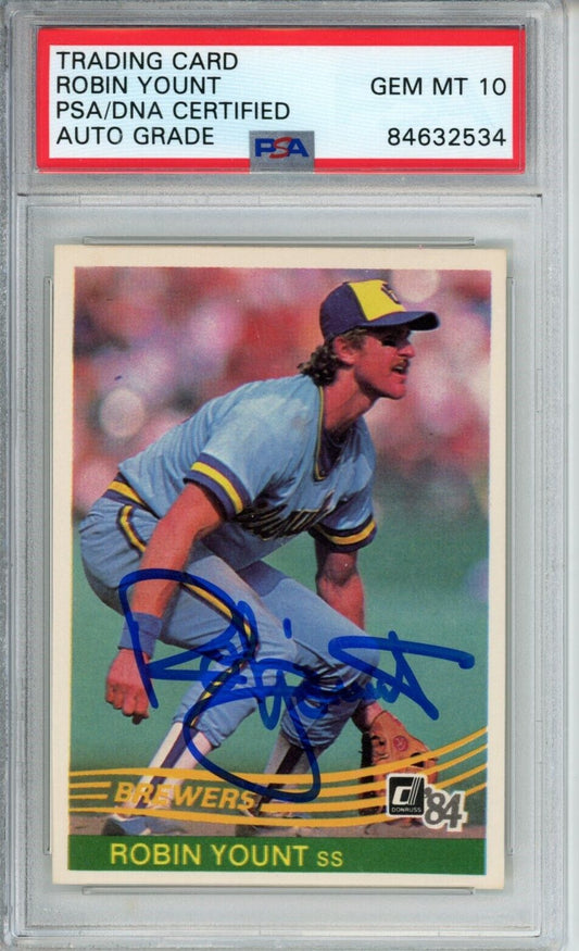 1984 Donruss Robin Yount HOF #48 Card Signed Brewers PSA/DNA GEM MINT 10