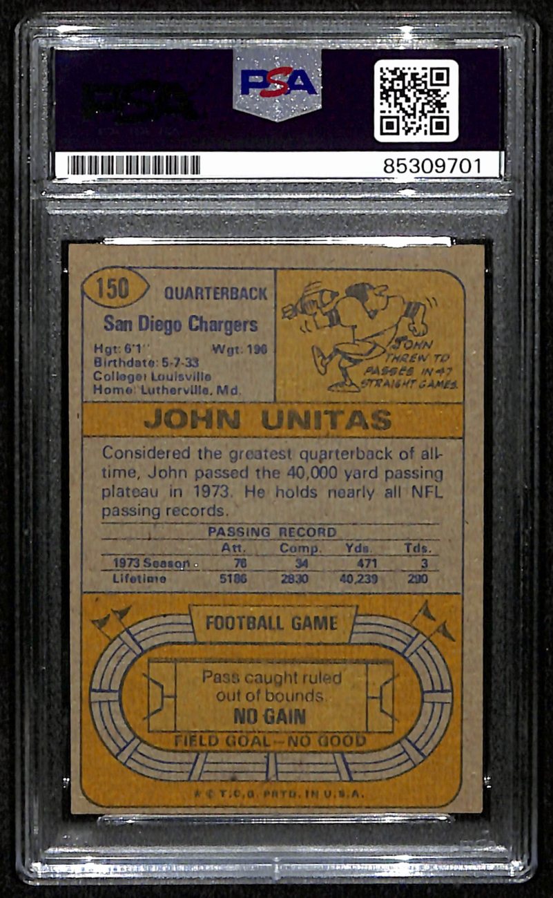 Johnny Unitas HOF Signed/Autographed 1974 Topps Card #150 Colts PSA/DNA 190706