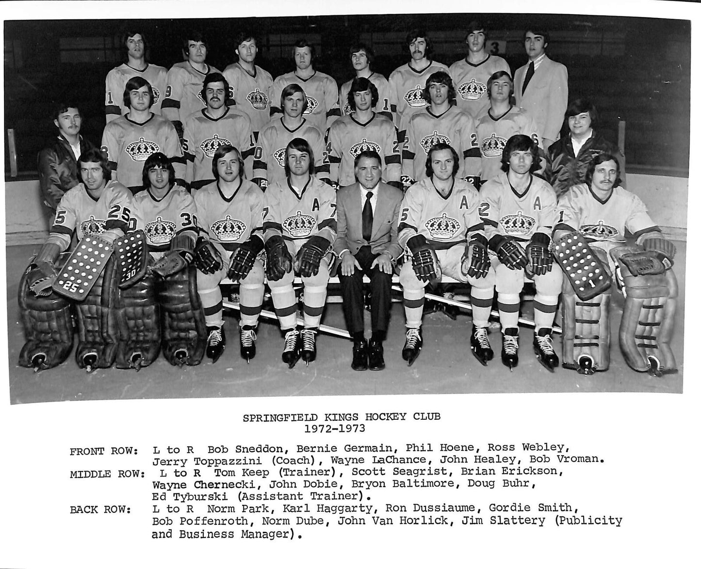 1972-73 Springfield Kings AHL Team Issued 8x10 Team Photo 180730