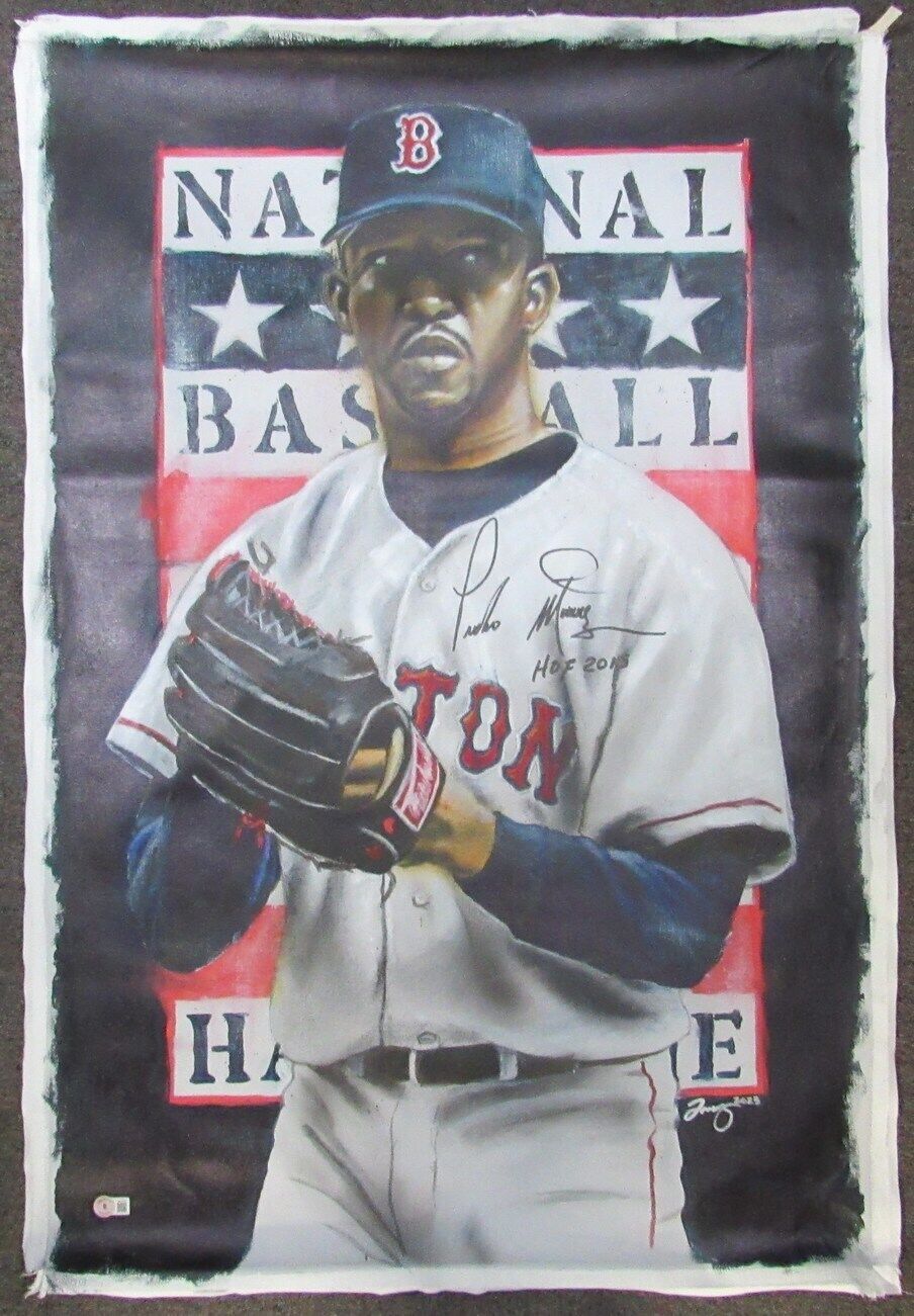 Pedro Martinez Autographed 25x37 Acrylic on Canvas Original Painting Beckett