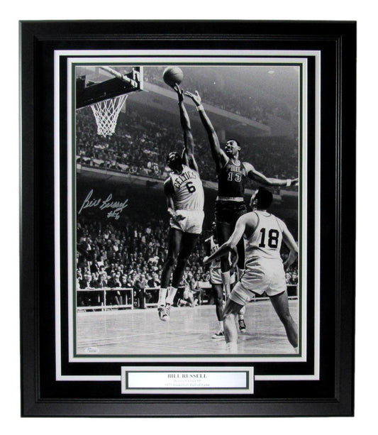 Bill Russell HOF Autographed 16x20 B/W Photo Boston Celtics Framed JSA