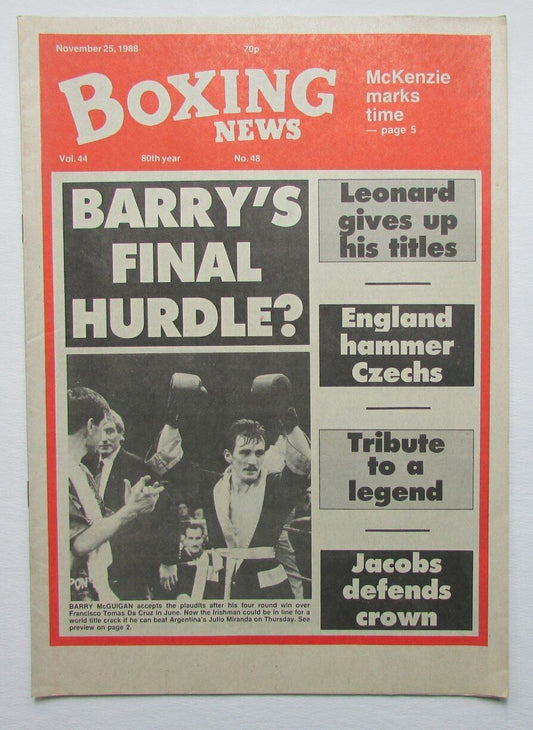 November 25, 1988 Boxing News Magazine Barry McGuigan