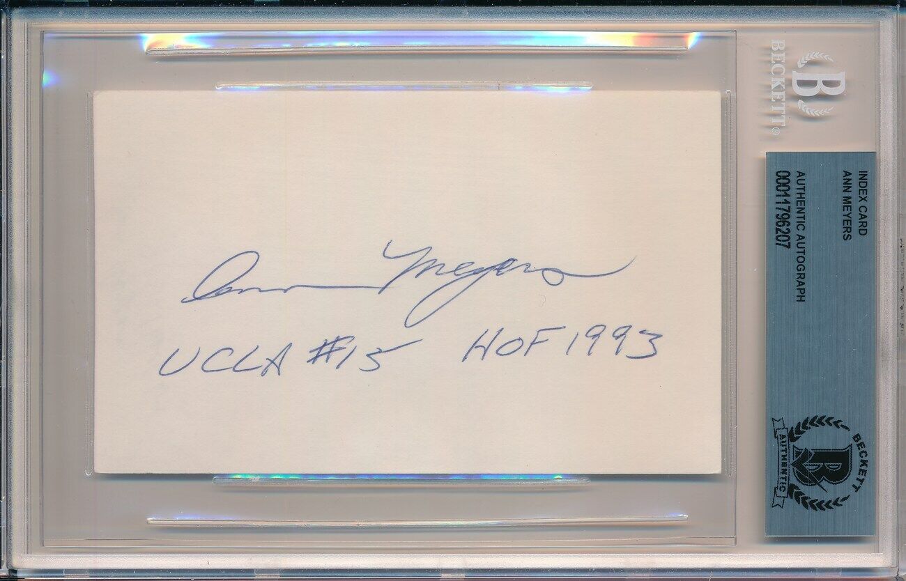 Ann Meyers UCLA HOF Signed/Inscribed 3x5 Index Card Beckett 148293