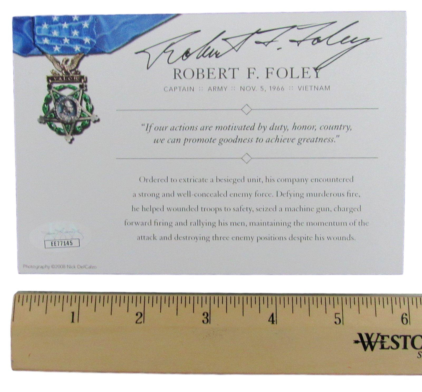 Robert F. Foley, MOH Recipient, Signed MOH 4x6 Society Card JSA 146362