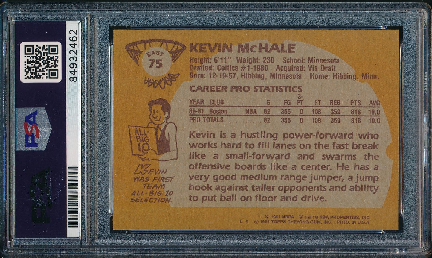 1981-82 Topps #75 Signed/Auto Kevin McHale HOF Boston Celtics PSA/DNA