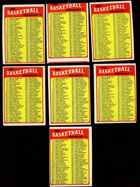 Lot of (7) 1971-72 Topps Basketball Checklist 1-144 Unmarked #144 Cards