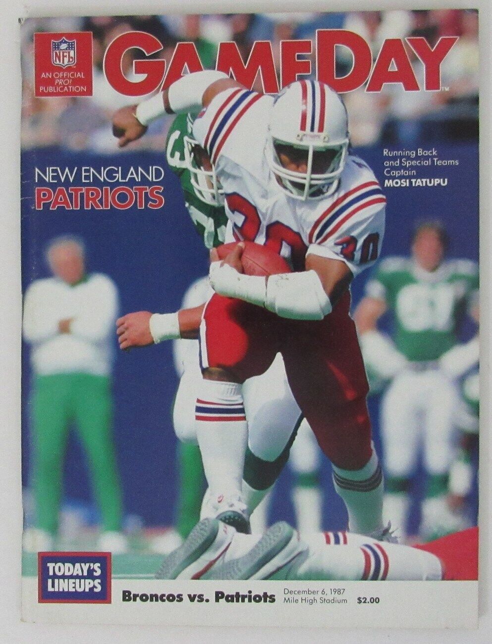 December 6, 1987 Denver Broncos vs. New England Patriots NFL GameDay Program