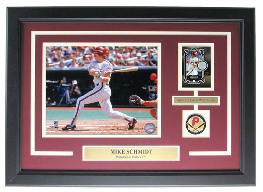 Mike Schmidt Phillies 8x10 Photo & Game Worn Jersey Card Framed 161741