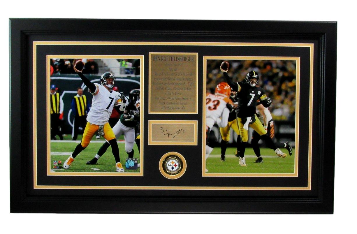 Ben Roethlisberger Laser Signed 8x10 Photo Collage w/ Stats Framed 192026