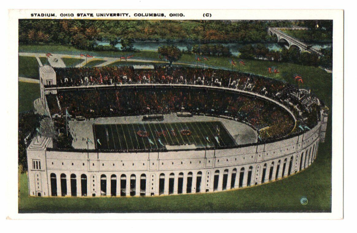 Vintage Unused Postcard Airplane View of Ohio State University Stadium 143634