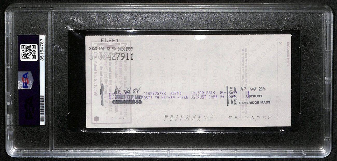 Johnny Unitas HOF Signed/Auto 1999 Bank Check Colts PSA/DNA GEM MT 10 189583