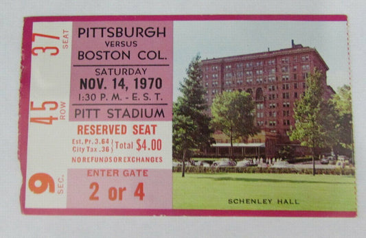 1970 Pitt vs. Boston College Ticket Stub 127685