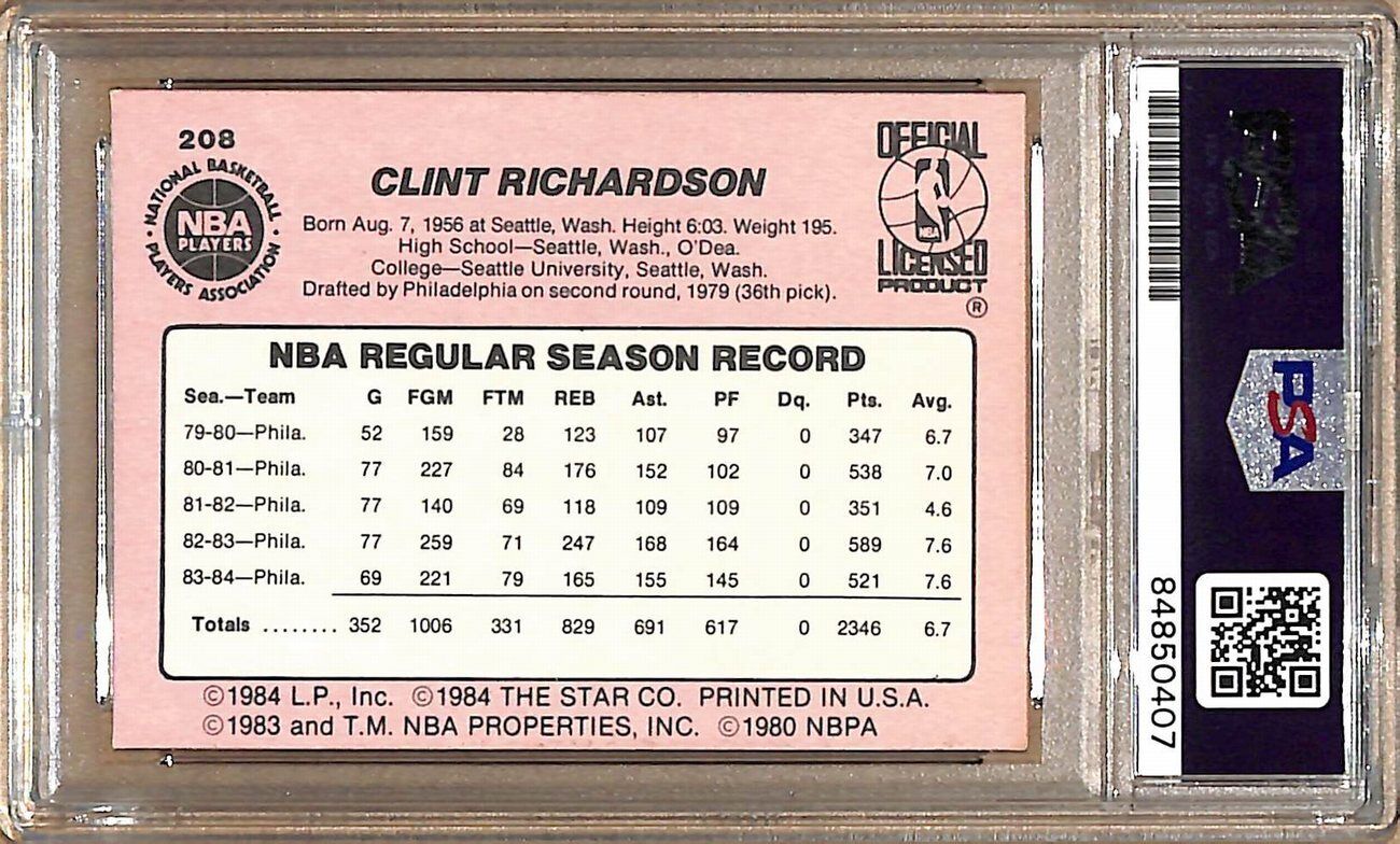 1984-85 Star Company #208 Clint Richardson 76ers Signed Card PSA/DNA 178895