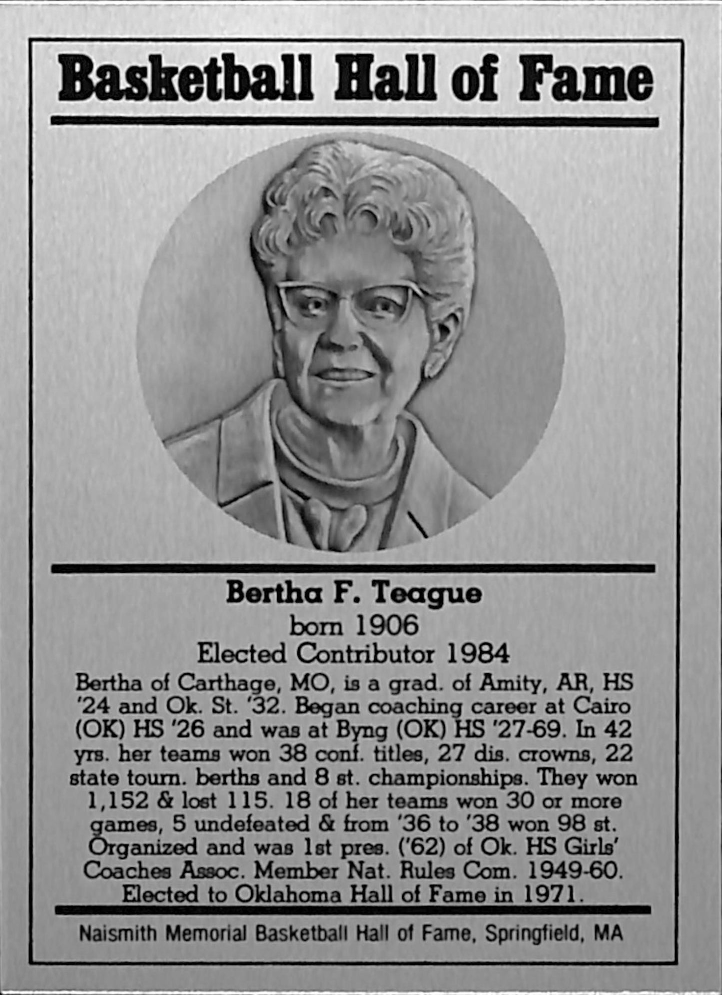 1986-2002 Basketball Hall of Fame Metallic BERTHA F. TEAGUE Series 12 128852