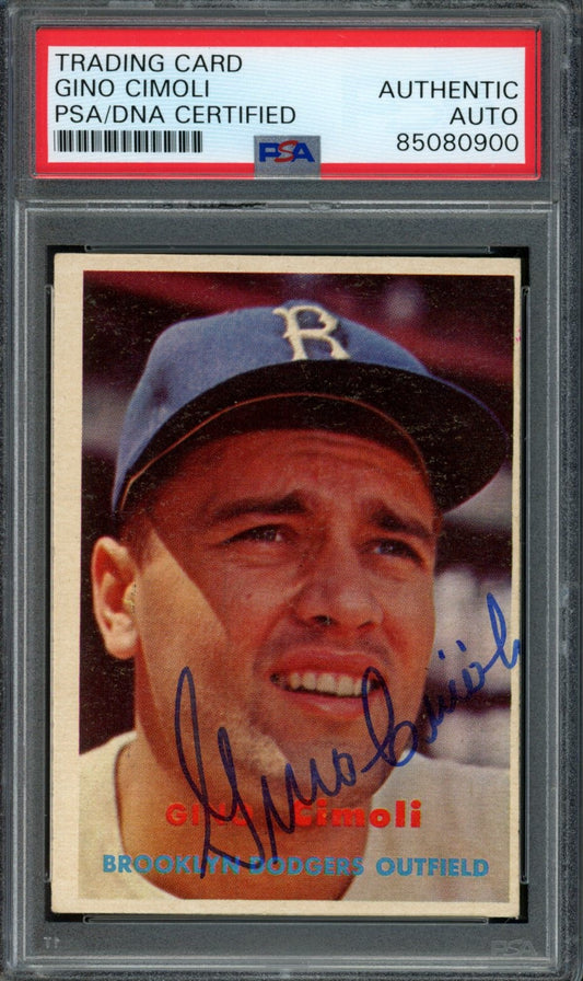 Gino Cimoli Signed 1957 Topps Trading Card #319 Dodgers PSA/DNA 184013