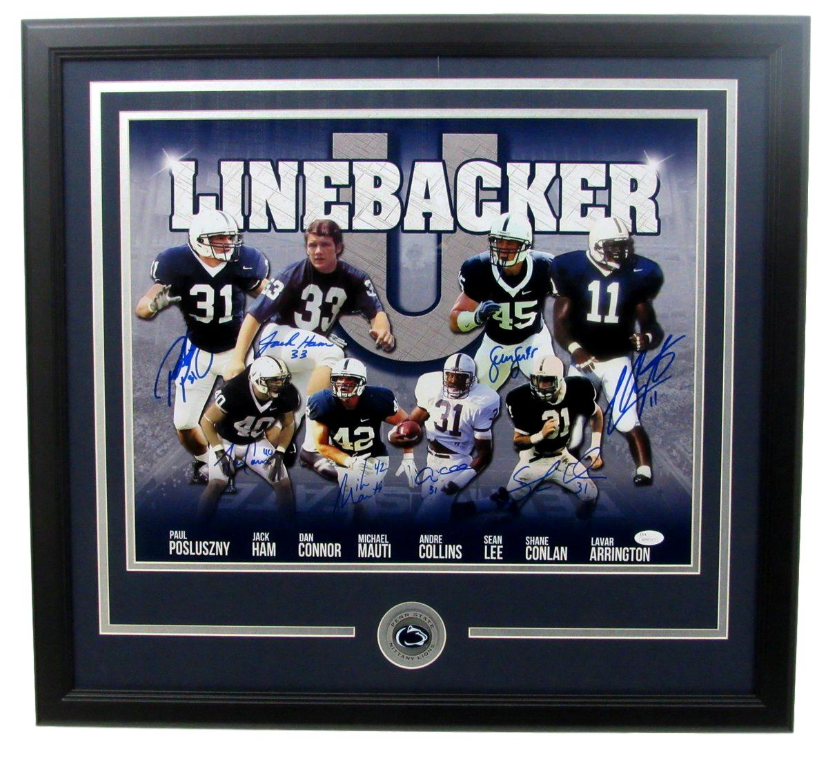 Penn State "Linebacker U" 16x20 Framed Photo Autographed by 8 (Lee, Posluszny, Connor, Ham, etc.)