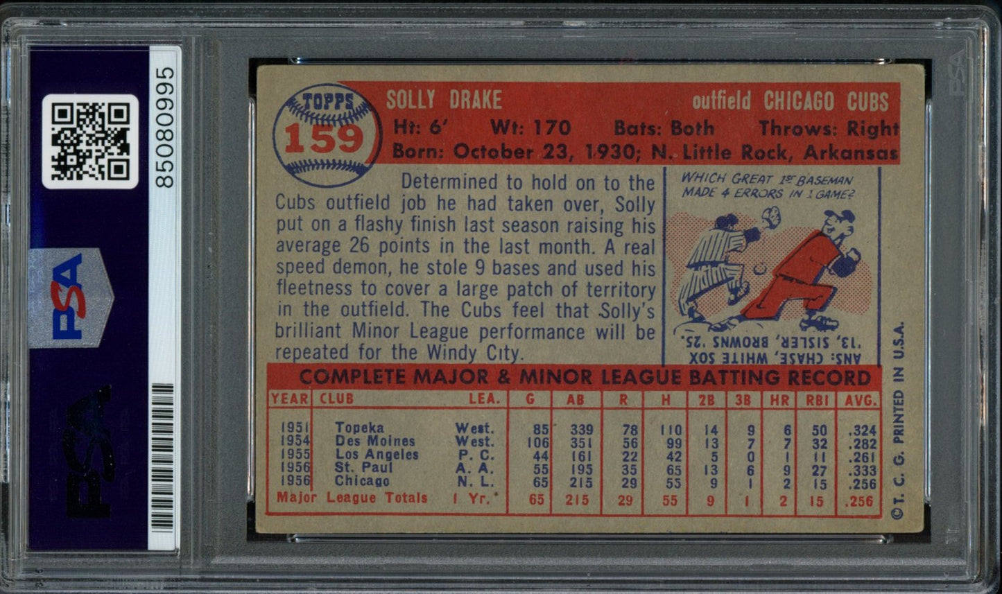 Solly Drake Signed 1957 Topps Trading Card #159 Chicago Cubs PSA/DNA 183569