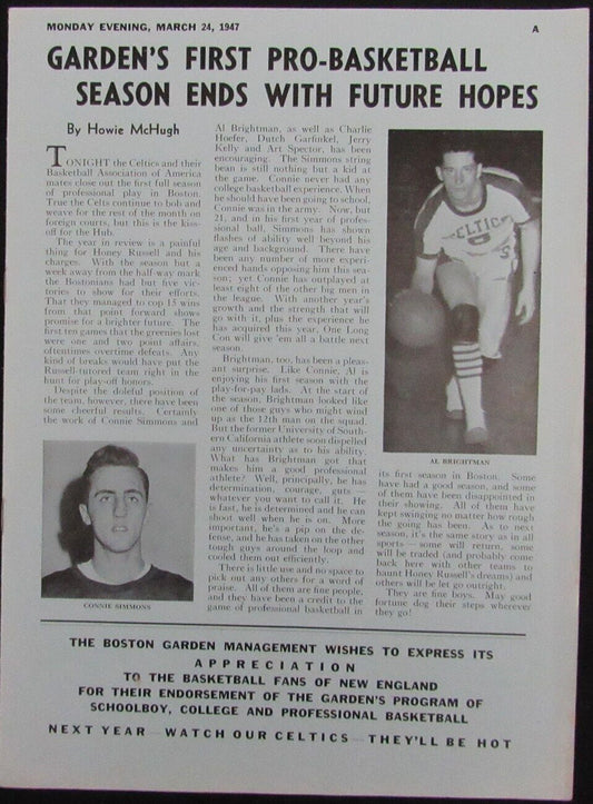 Vintage 1947 Boston Celtics vs. Chicago Stags Game Program 176885