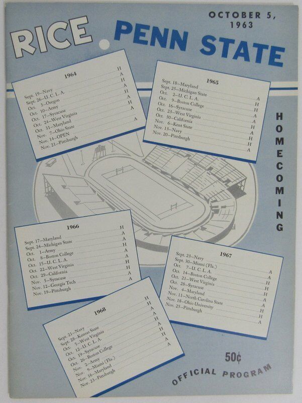 1963 Rice vs. Penn State Nittany Lions Football Program 137822