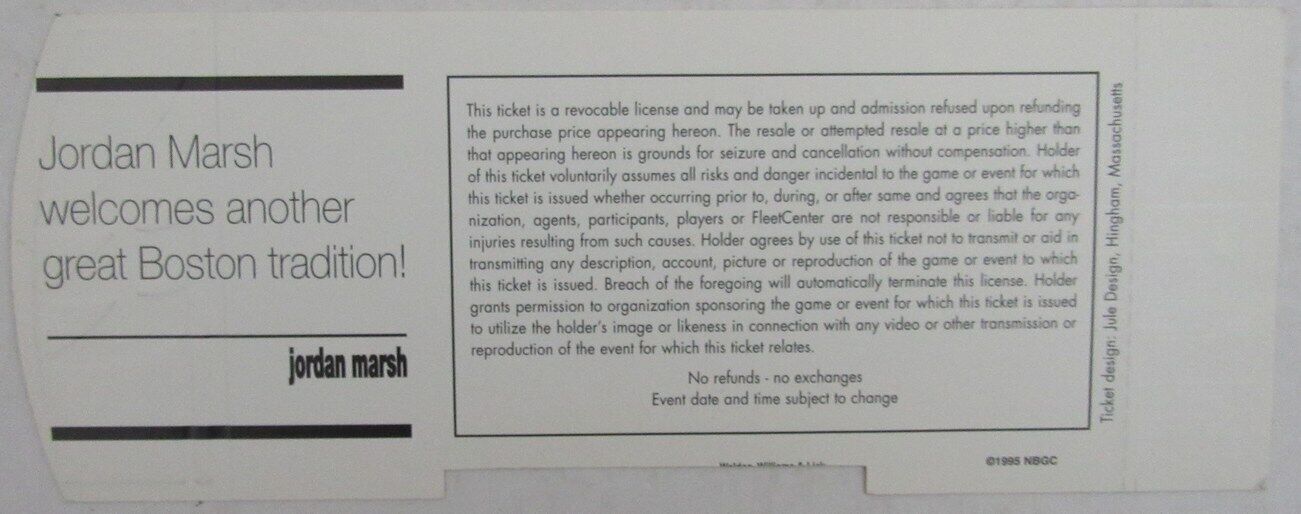 1995 Fleet Center Grand Opening Full Ticket and Program Boston Bruins 177108