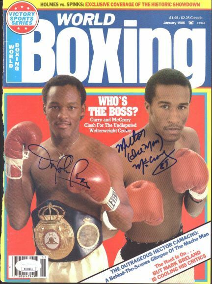 Donald Curry Milton McCrory Signed 1986 World Boxing Magazine Cover JSA 151576