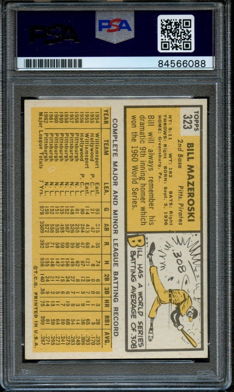 1963 Topps Bill Mazeroski #323 Card Signed/Auto PSA/DNA GEM MINT 10 167762