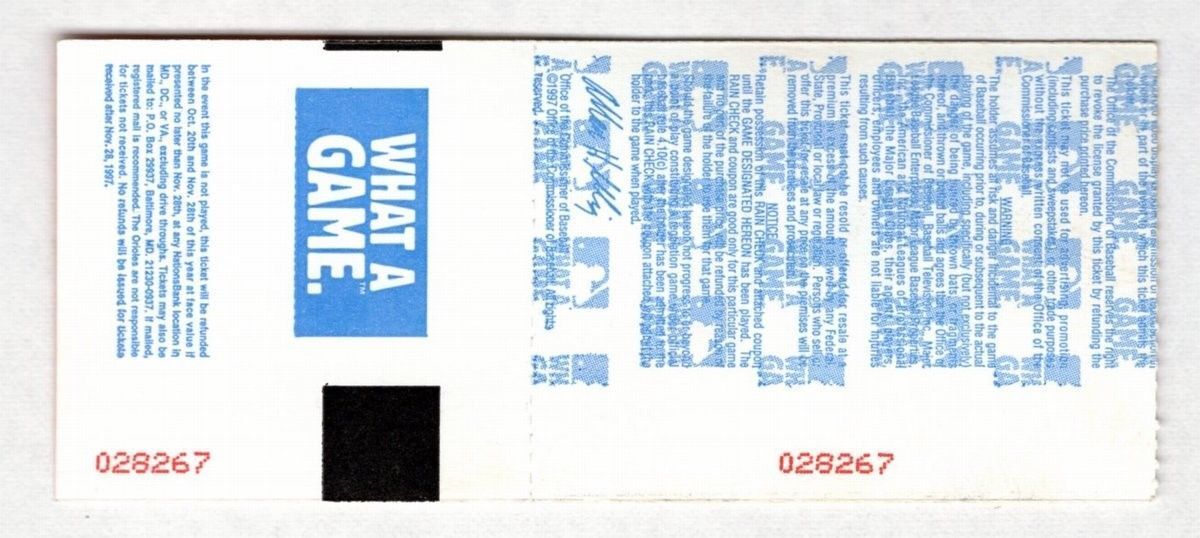 1997 Orioles Indians ALCS Game 1 Ticket Stub Brady Anderson Home Run 129025