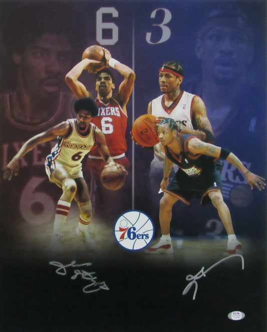 Julius Erving/Allen Iverson HOF 76ers Dual-Signed 16x20 Photo PSA/DNA 167253