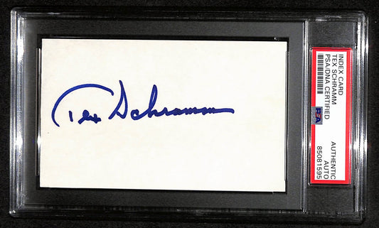 Tex Schramm HOF Signed 3x5 Index Card Dallas Cowboys PSA/DNA 184212