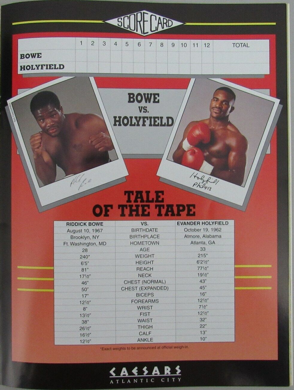 Riddick Bowe vs. Evander Holyfield 1995 Heavyweight Boxing Program 162740