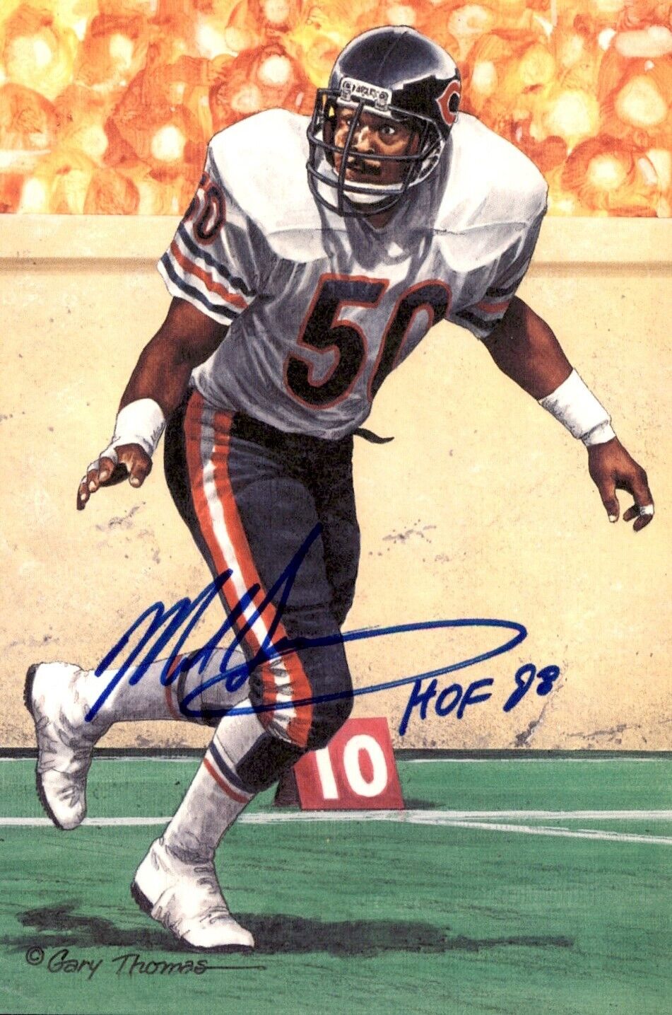 Mike Singletary HOF Autographed/Inscribed Goal Line Art GLAC Postcard Bears JSA
