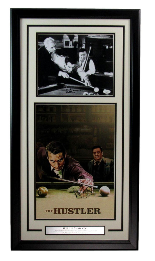 Willie Mosconi Signed/Inscribed 8x10 Photo Collage Pool Player Framed JSA 190835