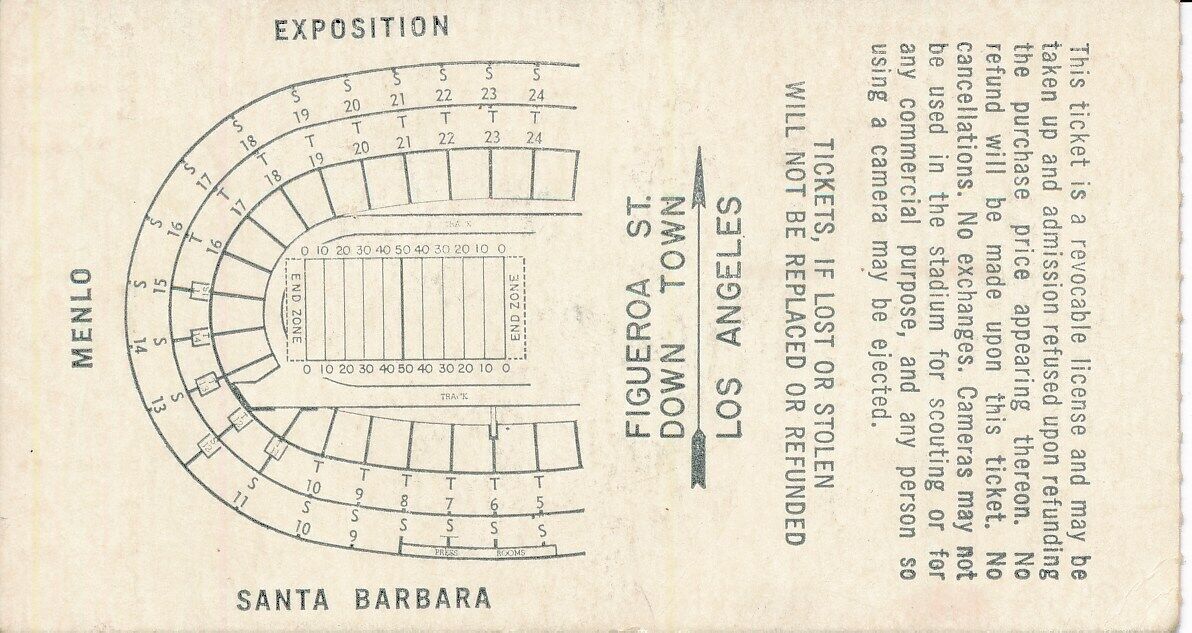 1964 USC Trojans vs. UCLA Football Game Ticket Stub 148516