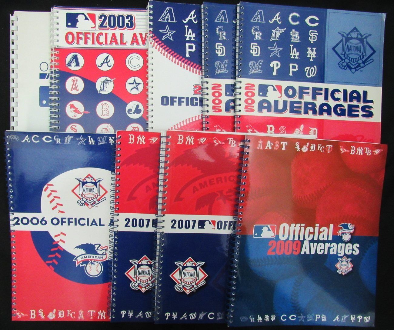 .Lot of 10 MLB Official Averages Program 2002-2009 Elias Sports Bureau